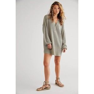 Free People Fp Beach Picnic Sweater Ribbed Henley Pullover Mini Dress Gray Small